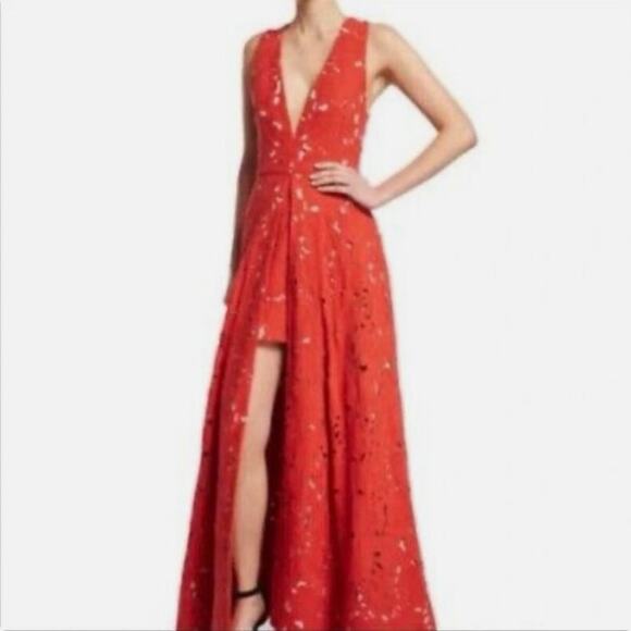 NWT Alice + Olivia Red Francis high-low coral red gown Sz6 wedding guest dress - Picture 2 of 9